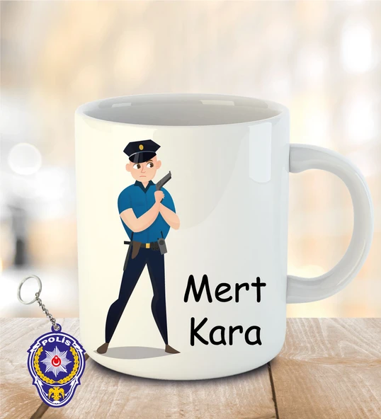 İsme ve Polis Haftasına Özel Kupa Bardak Anahtarlık Hediye ürün görseli 1
