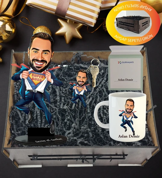 Kişiye Özel Karikatür ,  Anahtarlıklı Ve Kupa Hediye Sepeti ürün görseli 1