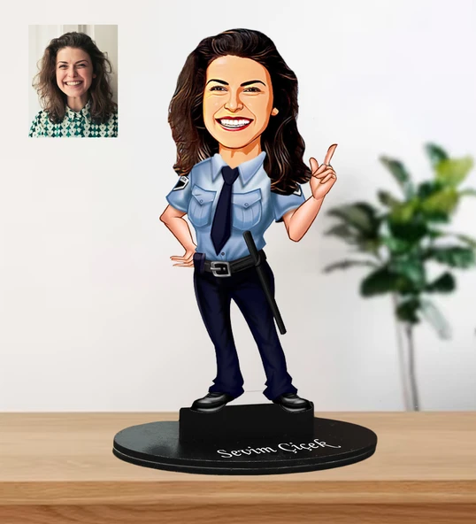 Kişiye Özel Kadın Polis Karikatür Biblo ürün görseli 1