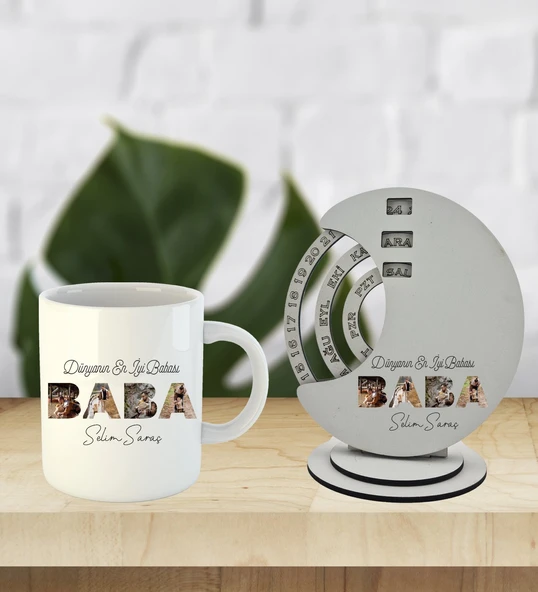 Babalar Günü Özel Kişiselleştirilebilir Ahşap Döner Takvim Ve Kupa ürün görseli 1