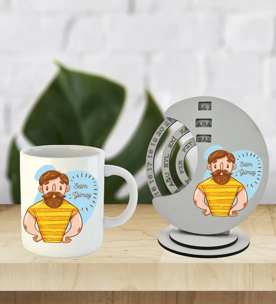 Babalar Günü Özel Kişiselleştirilebilir Ahşap Döner Takvim Ve Kupa ürün görseli 1