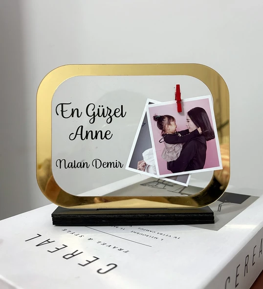 Anneler Günü Özel Fotoğraflı En Güzel Anne Stantlı  Pleksi Plak Tablo ürün görseli 1