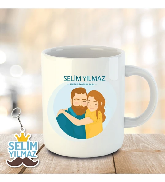 Babalar Gününe Özel İnci Beyazı Kupa Bardak Anahtarlık Hediyeli ürün görseli