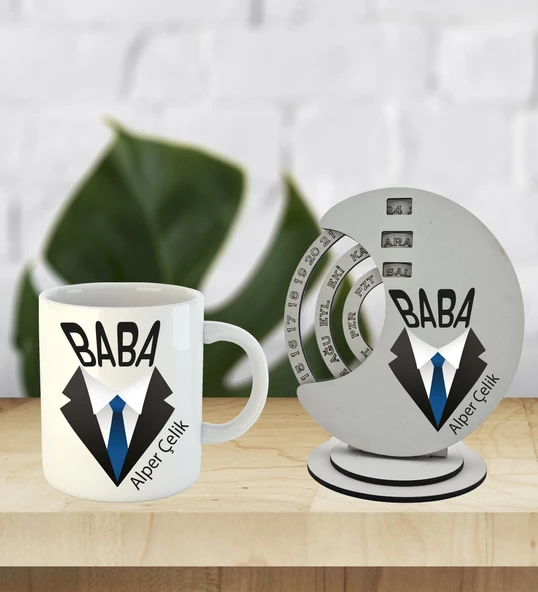 Babalar Günü Özel Kişiselleştirilebilir Ahşap Döner Takvim Ve Kupa ürün görseli 1