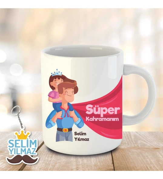 İsme ve Babalar Gününe Özel Kupa Bardak ve Anahtarlık Hediye - 16 ürün görseli 1