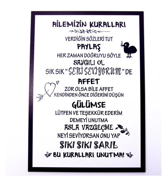 Aile Ahşap Duvar Tablosu Yazılı Kurallar 35x74 - 1