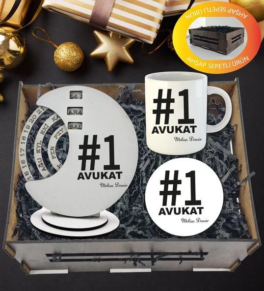Kişiye Özel Avukat Temalı Döner Takvim Kupa Ve Kupa  Altlığı  Hediye Sepeti ürün görseli 1
