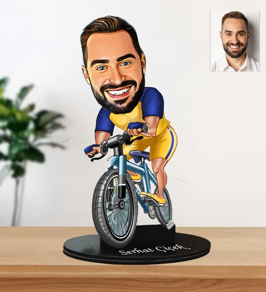 Kişiye Özel Bisikletli Tasarım Karikatür Biblo ürün görseli 1