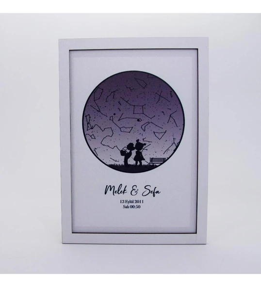 Kişiye Özel Yıldız Haritası Kutu Seti Anahtarlık Beyaz Çerçeveli Tablo Bardak Sü - Resim 2