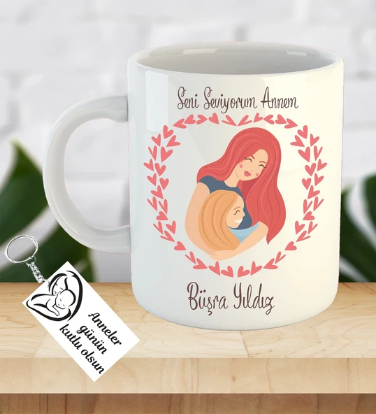 İsme ve Anneler Gününe Özel Kupa Bardak Anahtarlık Hediye ürün görseli 1