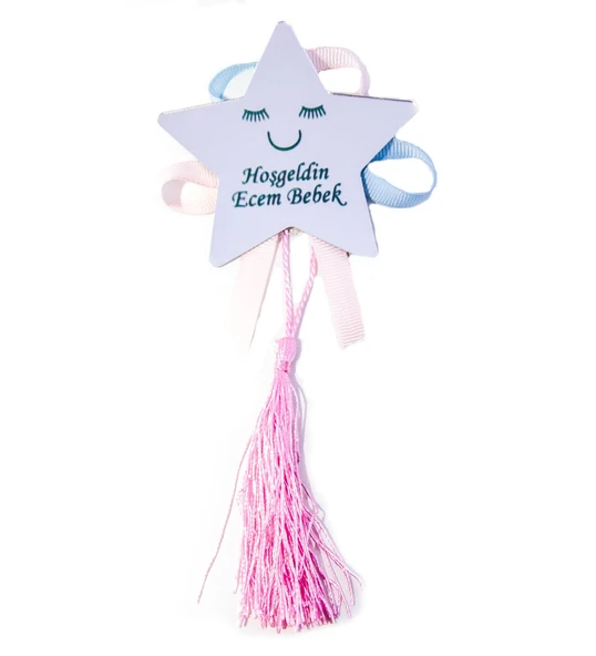 İsme Özel Yıldızlı Hoşgeldin Bebek Magnet Gümüş Pleksi 25 Adet ürün görseli 1