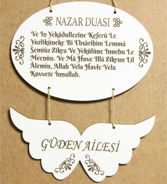 Meşgalem Nazar Duası ve Kelebek Kanatları Temalı Kişiye Özel Kapı Süsü ürün görseli 1