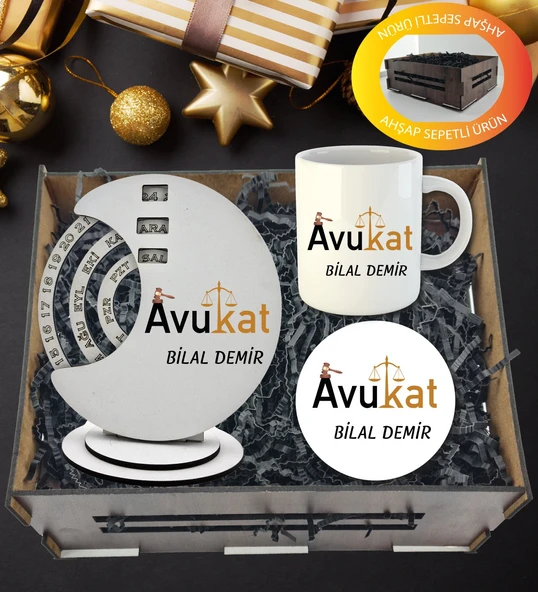 Kişiye Özel Avukat Temalı Döner Takvim Kupa Ve Kupa  Altlığı  Hediye Sepeti ürün görseli 1