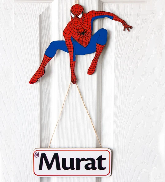 İsme Özel Örümcek Adam Ahşap Bebek Kapı Süsü ürün görseli 1