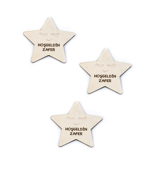 50 Adet İsme Özel Kendin Süsle Ahşap Magnet Gold Hoşgeldin Bebek - Yıldız ürün görseli 1