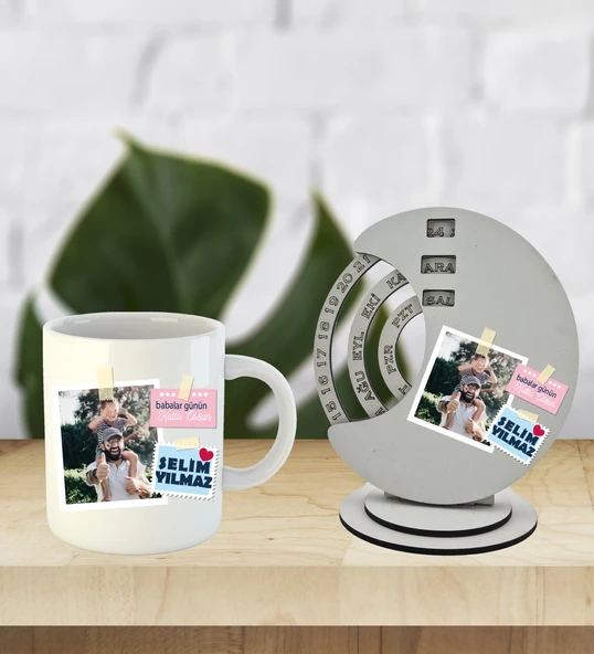 Babalar Günü Özel Fotoğraflı Kişiselleştirilebilir Ahşap Döner Takvim Ve Kupa ürün görseli 1
