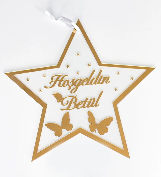 Pleksi Kapı Süsü İsimlik Yıldızlı Kelebekli  Söz Nişan Düğün Yeni Doğum ürün görseli 1