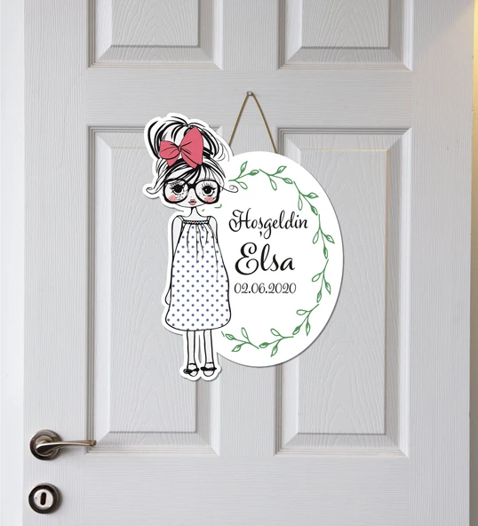 İsme Özel Kurdaleli Kız Temalı Çocuk Odası Kapı Süsü ürün görseli