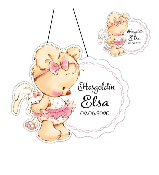 Kişiye Özel Bebek Kapı Süsü Ve 50 Adet Magnet Seti Ayıcık ürün görseli