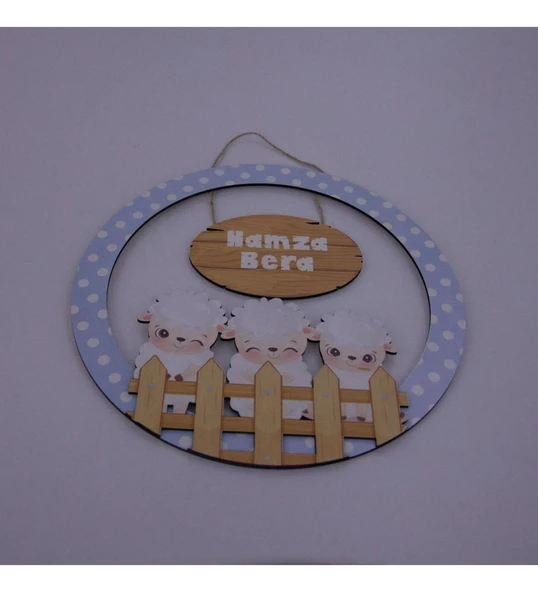 Meşgalem Bahçedeki Minik Kuzucuklar Temalı Kişiye Özel Kapı Süsü - Resim 2