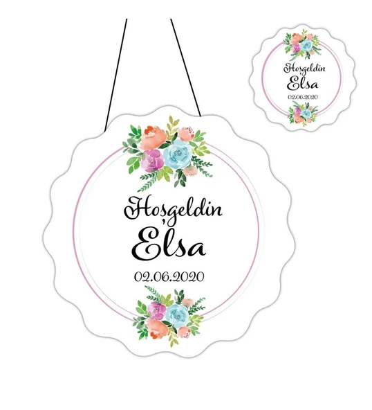 Kişiye Özel Bebek Kapı Süsü Ve 50 Adet Magnet Seti Çiçekli ürün görseli