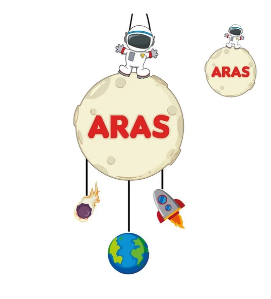 Kişiye Özel Bebek Kapı Süsü Ve 50 Adet Magnet Seti Uzay Temalı ürün görseli