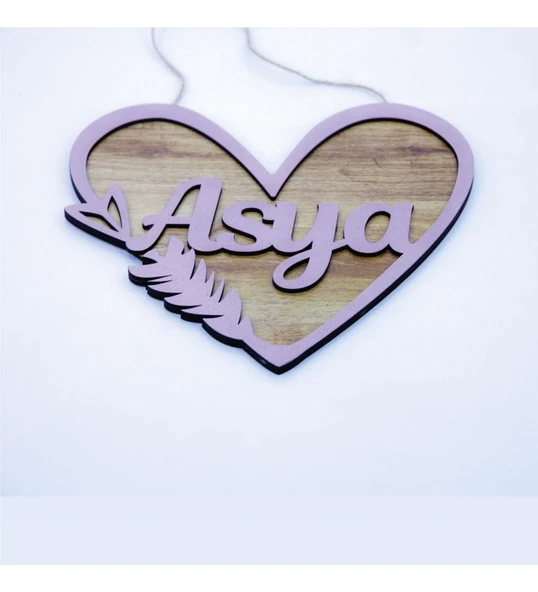 Meşgalem Lila Çerçeveli ve Ahşap Desen Temalı Kişiye Özel Kapı Süsü - Resim 2