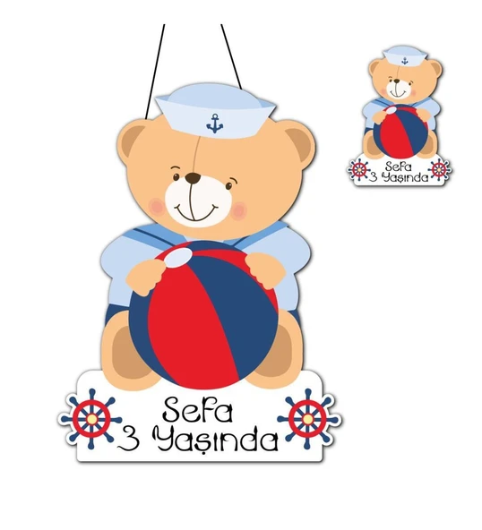 Kişiye Özel Bebek Kapı Süsü Ve 50 Adet Magnet Seti Kaptan Ayı ürün görseli