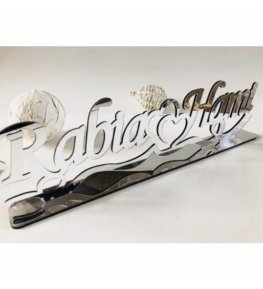 Gümüş Ayna Pleksi İsimlik Söz, Nişan, Düğün Masa Üstü İsimlik ürün görseli 1