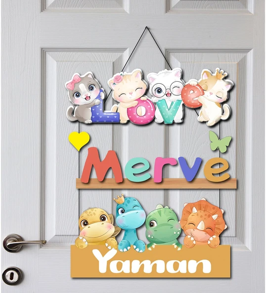 Kişiye Özel Hastane Kapısı Tatlı Kediler Kapı Süsü 45x30cm - Resim 2