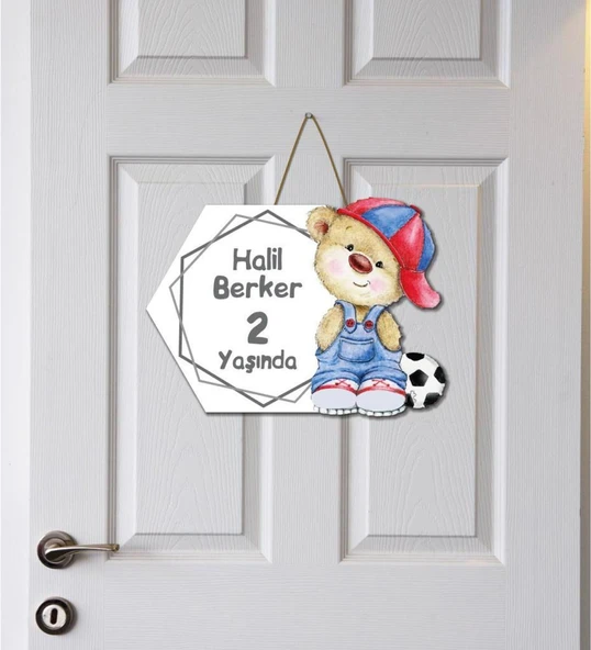 Meşgalem Futbolcu Ayıcık Temalı Kişiye Özel Kapı Süsü ürün görseli