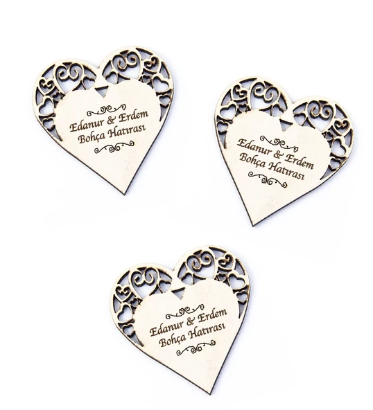50 Adet İsme Özel Ahşap Magnet Kalp Figürlü Söz Nişan Nikah Hatırası ürün görseli 1