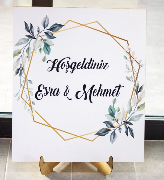 İsme Özel Ahşap Karşılama Panosu - Nişan, Nikah Hatırası - 1