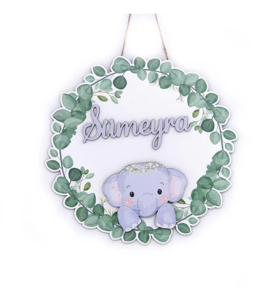 Kişiye Özel Tatlı Fil Kapı Süsü 30x30cm - Resim 2