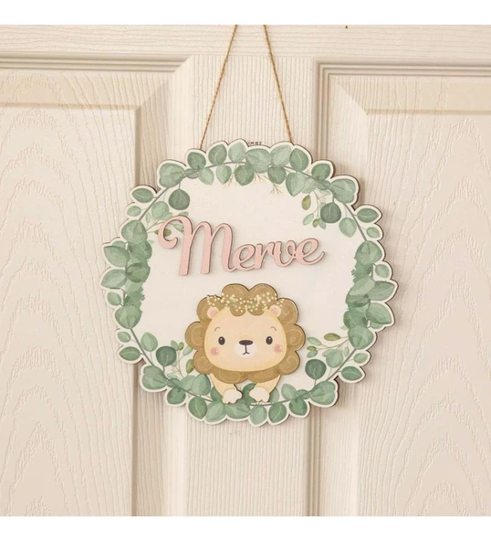 Kişiye Özel Tatlı Aslan Kapı Süsü 30x30cm ürün görseli