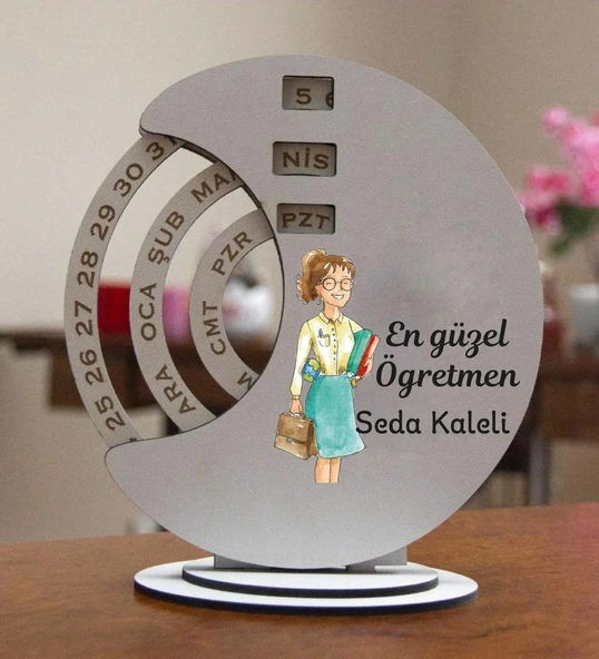 Kişiye Özel Öğretmen Temalı Yuvarlak Döner Takvim ürün görseli 1