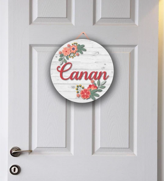 Meşgalem Eski Ahşap Desenli ve Çiçek Süsleme Temalı Kişiye Özel Kapı Süsü