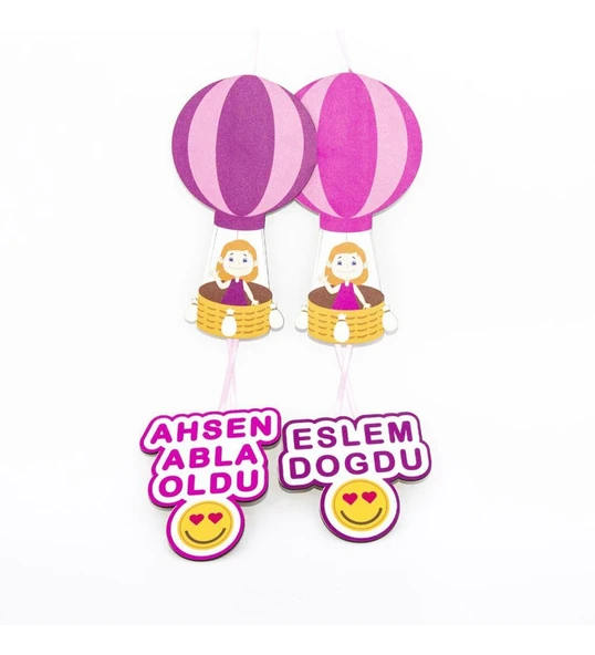 Meşgalem Pembe Uçan Balonda Kardeşler Temalı Kişiye Özel Kapı Süsü ürün görseli