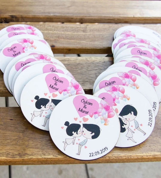 İsme Özel Söz, Kına, Nikah, Nişan, Düğün Hatırası Ahşap Magnet 25Adet ürün görseli 1