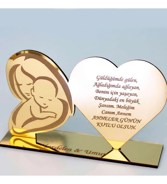 Anneler Günü Hediyesi Gold İsimlik Pleksi Kalpli ürün görseli 1