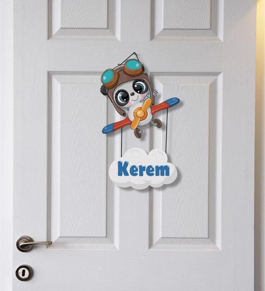 Meşgalem Minik Uçakta Koca Kafalı Hayvancık Temalı Kişiye Özel Kapı Süsü ürün görseli