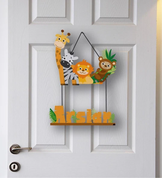 Meşgalem Safari Hayvanları Temalı Kişiye Özel Kapı Süsü ürün görseli