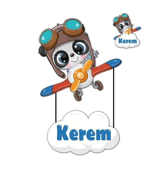 Kişiye Özel Kapı Süsü Ve 50 Adet Magnet Seti Panda Uçak ürün görseli