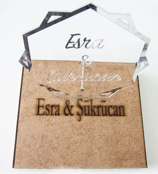 İsme Özel 6gen Masaüstü Ayaklı Pleksi İsimlik Kutulu Söz Nişan Düğün - Resim 3