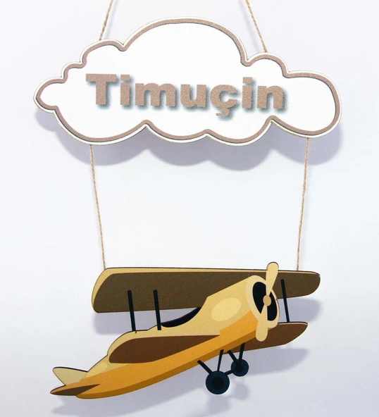 Meşgalem Ahşap Uçak ve Balon Temalı Kişiye Özel Kapı Süsü - Resim 2