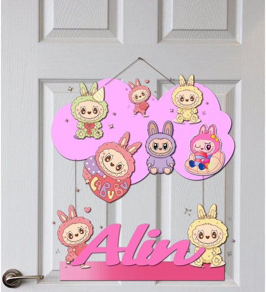 Meşgalem Labubu Desenli Kişiye Özel Yenidoğan Kapı Süsü (45cm) - Resim 3