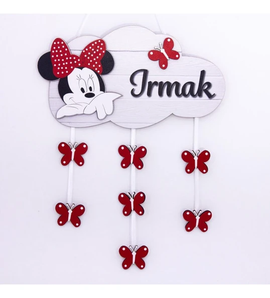 Kişiye Özel Bebek Kapı Süsü Minnie Mouse 3D Kırmızı ürün görseli