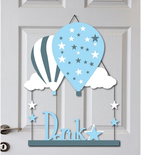 Kişiye Özel Uçan Balon Tasarımlı Kapı Süsü 55x30cm ürün görseli