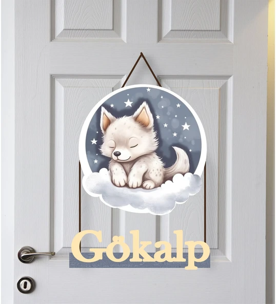 Meşgalem Yavru Kurt Temalı Kişiye Özel Kapı Süsü ürün görseli