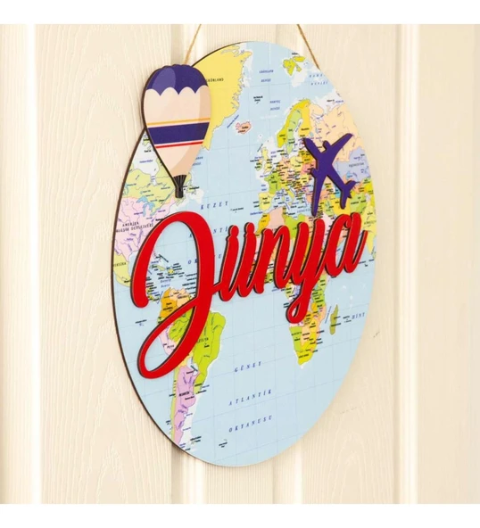 Meşgalem Dünya, Balon ve Uçak Temalı Kişiye Özel Kapı Süsü - 2